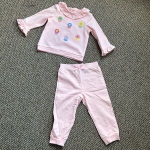 Little Me Pink tops and pants embroidered set NWT